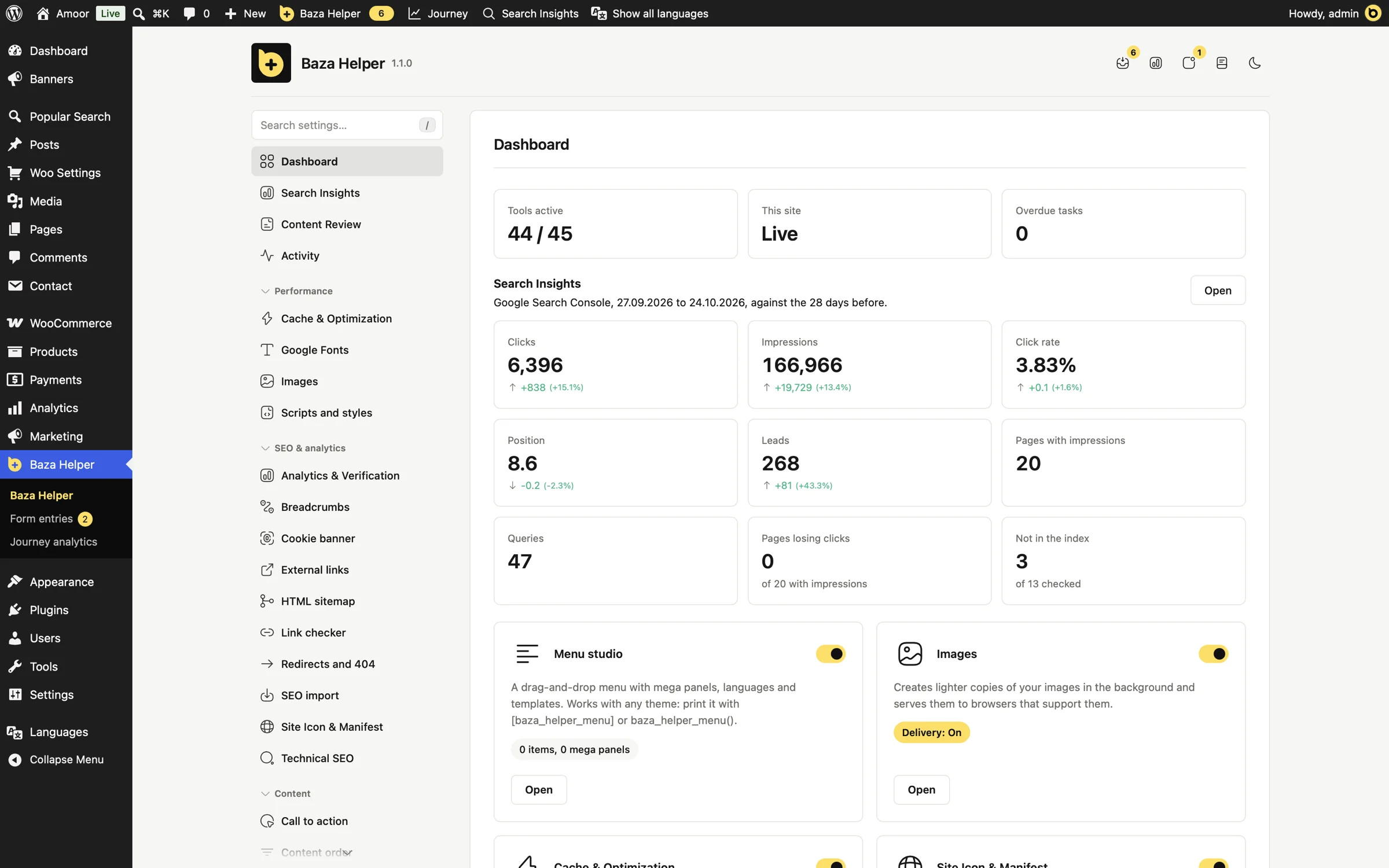 Search traffic on your dashboard