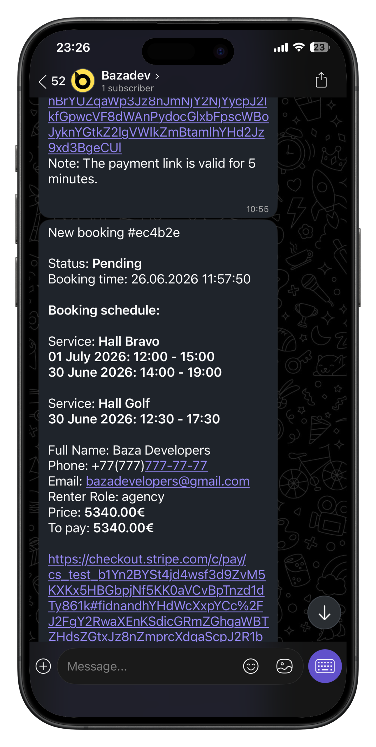 Viber integration for team booking alerts and client management