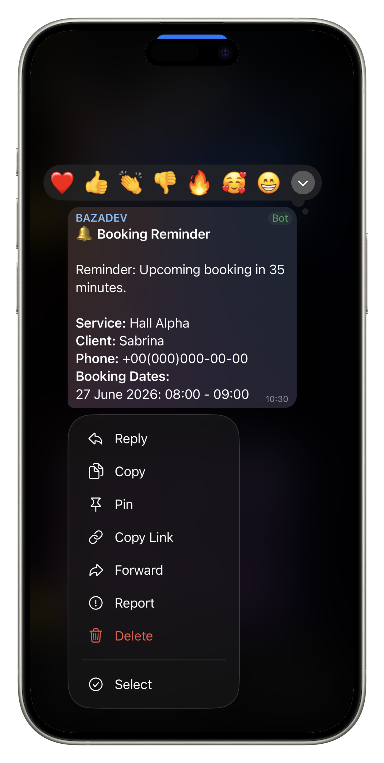 . Client and admin booking reminder settings – multi-channel notification system
