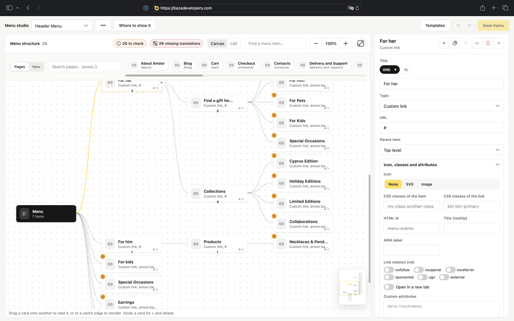 Menu studio: build a menu with drag and drop