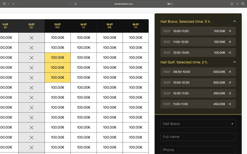 Booking plugin checkout cart displaying selected services and pricing breakdown
