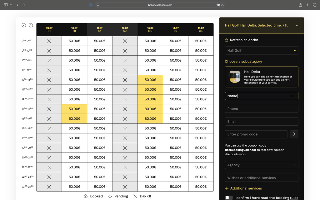 Baza Booking Calendar Lumino Theme