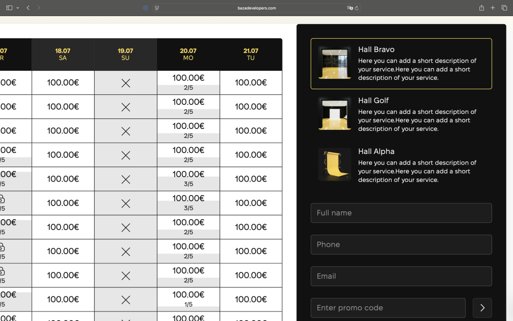 Static service selector option enabled in the booking calendar form settings