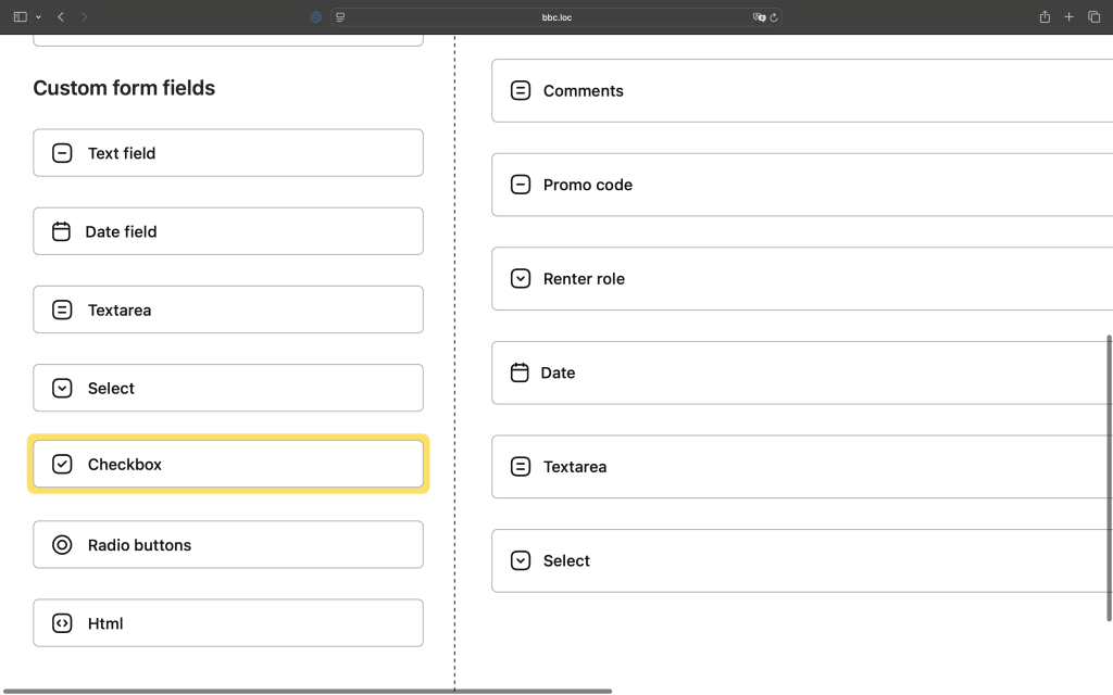 Phone number mask formatting and validation settings inside the booking form builder
