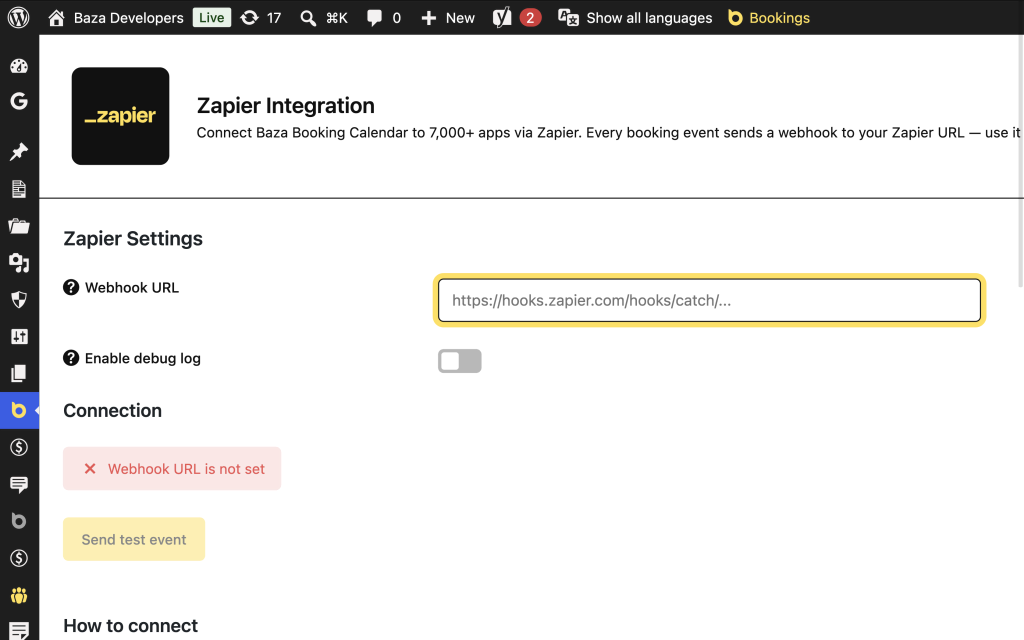 The WordPress booking calendar Zapier integration runs via BBC's REST API and webhook support. Setup takes about 15 minutes