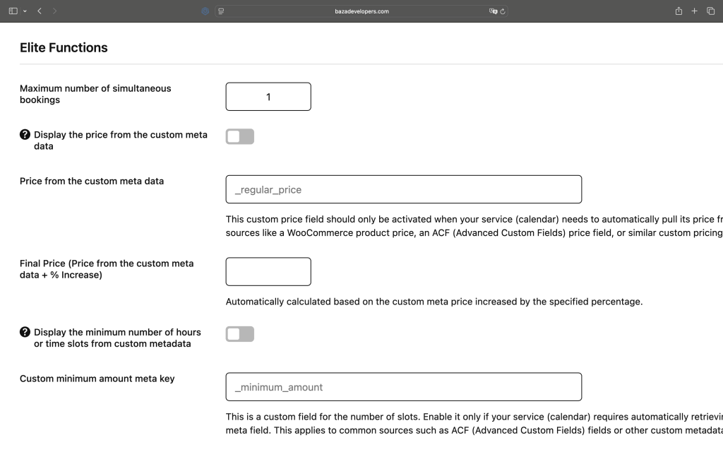 Booking Calendar Max Simultaneous Bookings - sets the maximum number of bookings allowed per time slot.