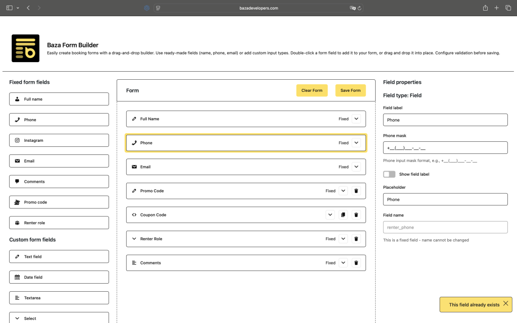 Wordpress Booking Form Builder