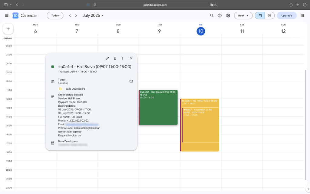Booking Calendar Google Sync