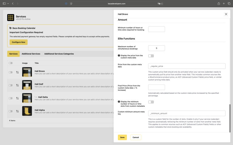 Max simultaneous bookings setting configuration panel for the reservation plugin