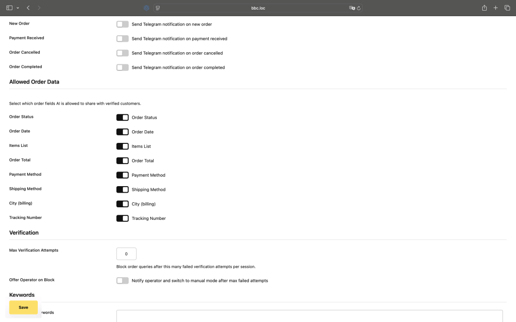 Allowed Order Data